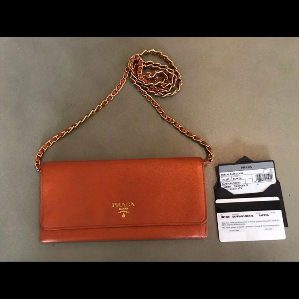 Prada saffiano chain wallet